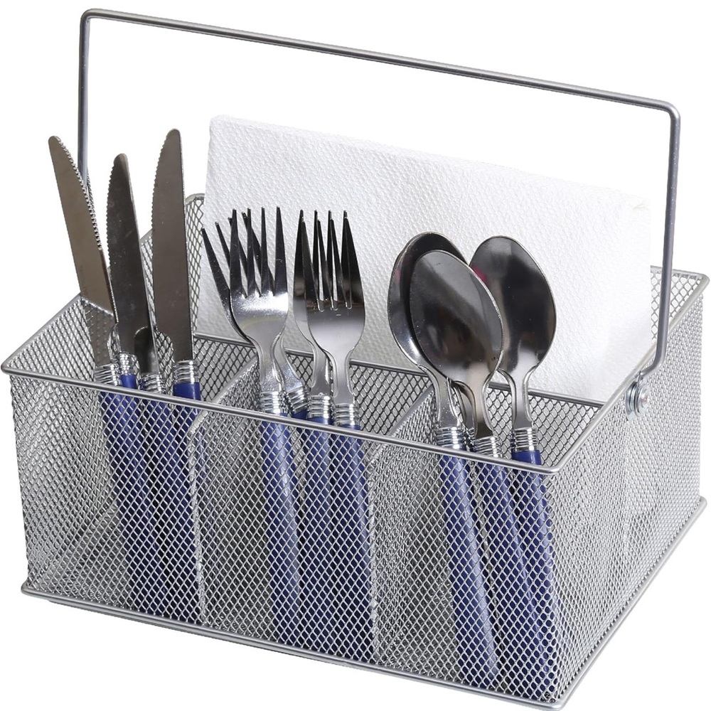 Gray Silver Silverware Caddy